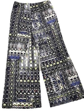 0004 Chico's Navy, White & Lime Geometric Palazzo Pants